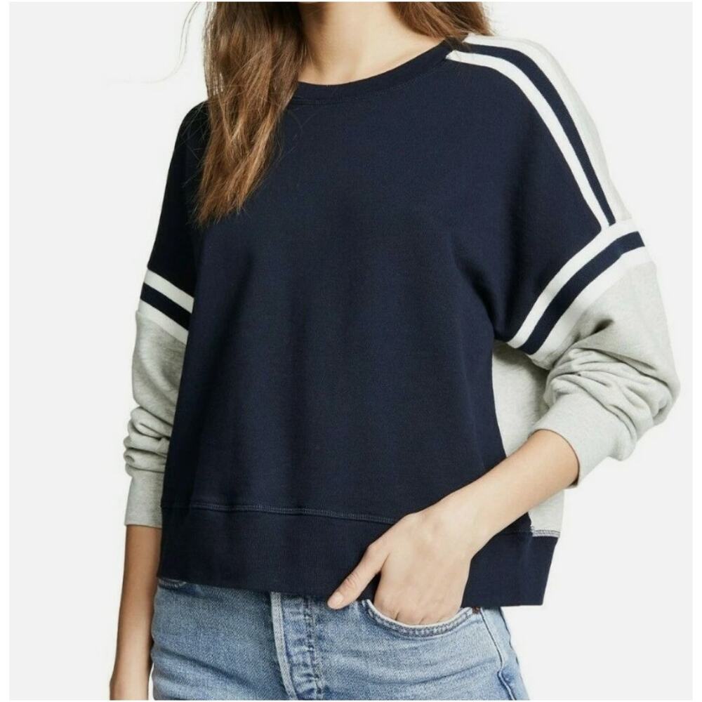 Joie Macrina Sweatshirt Womens XS Midnight Navy Gray Colorblock Pullover Cozy